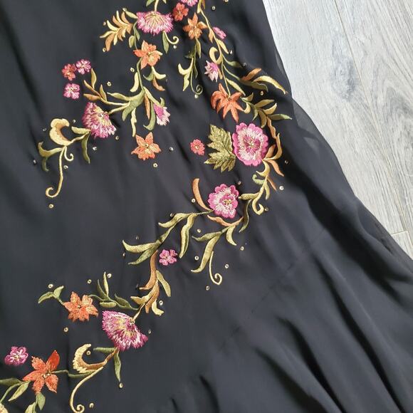 Y2K Whimsigoth Fairy Dress Womens 6 Floral Embroidered Maxi Formal Gown Elegant - Picture 4 of 12